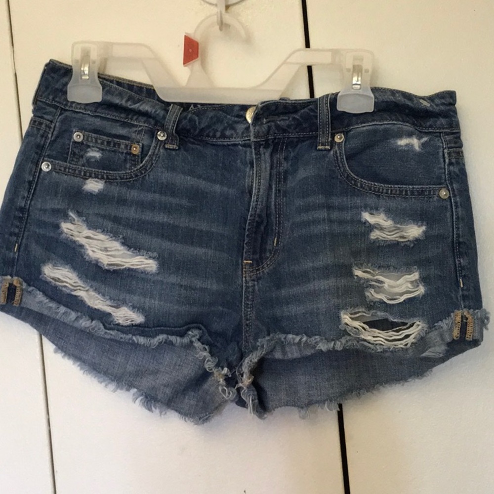 American Eagle Blue High Rise Distressed Shorts